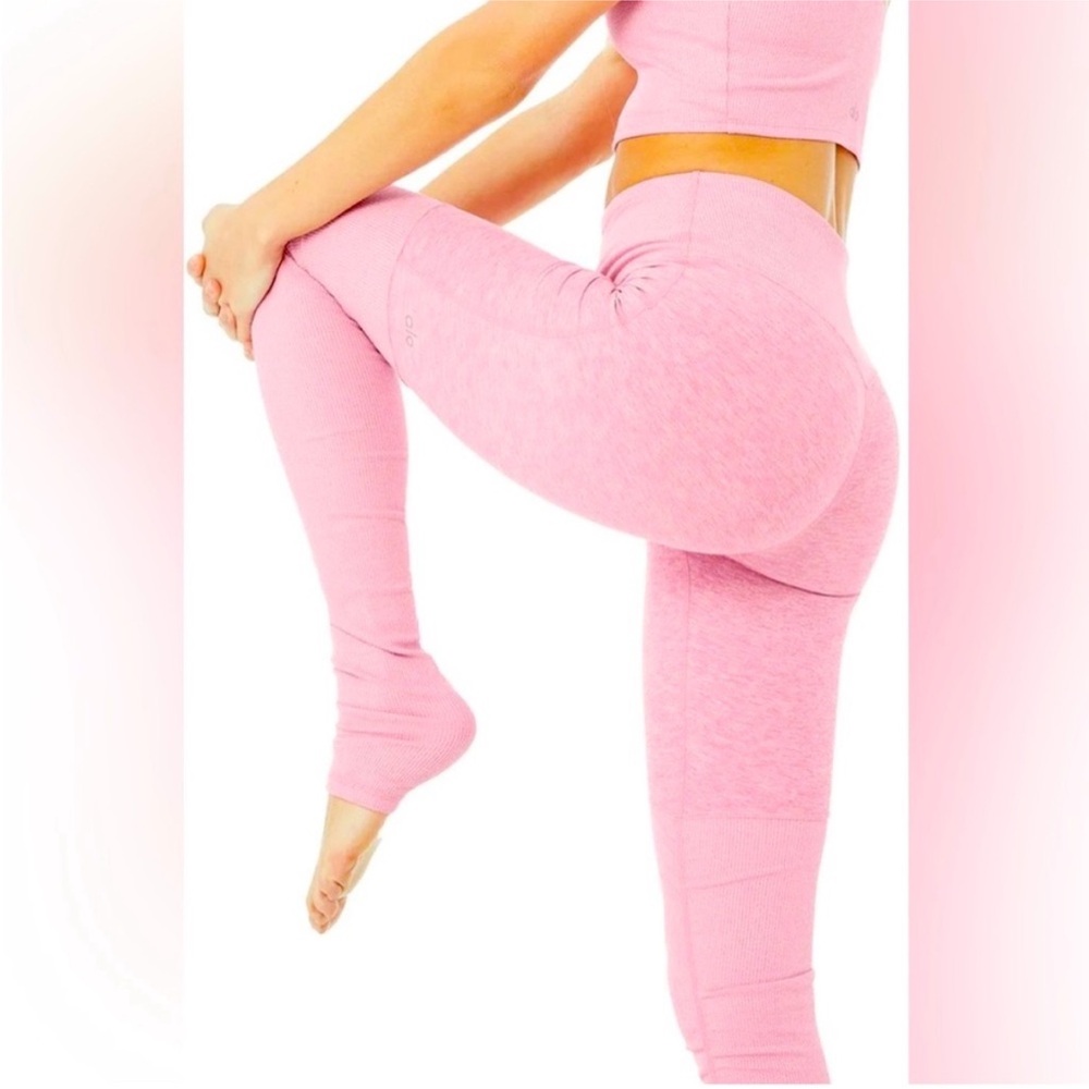 Alo Yoga Ruched pink leggings and matching sports bra